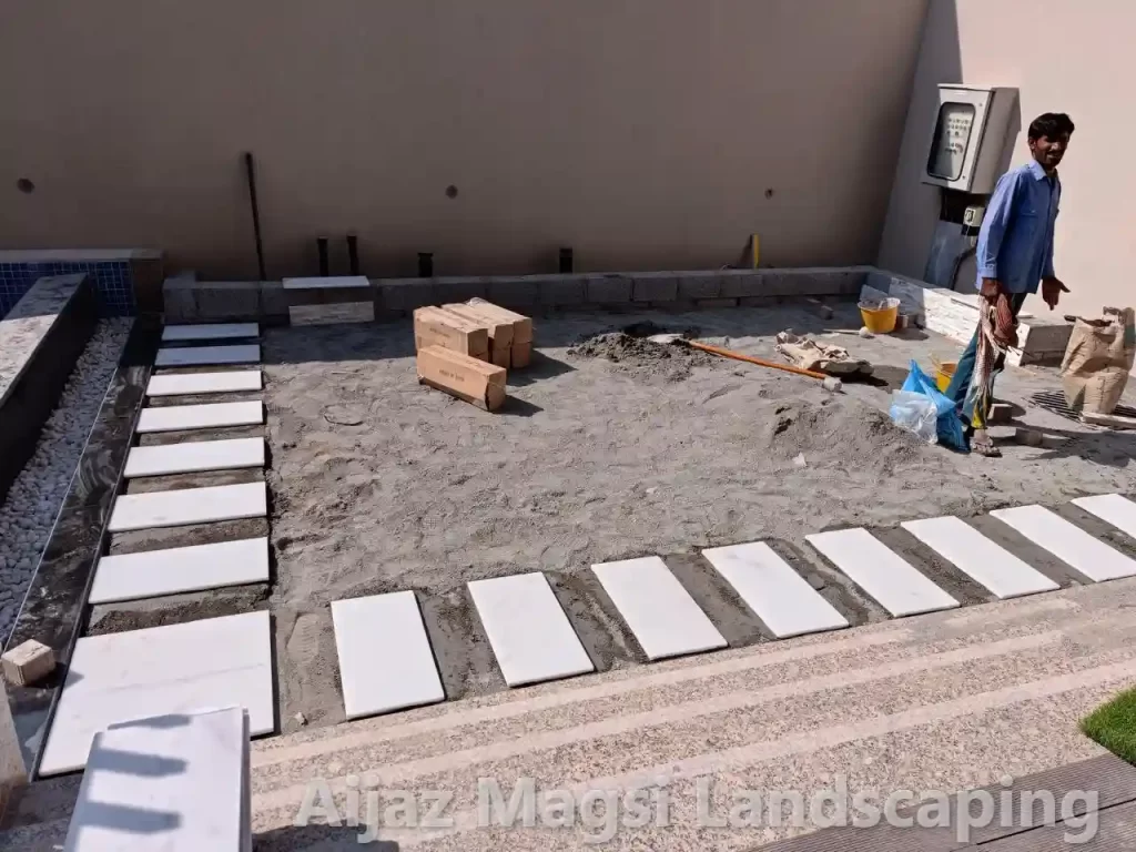 Residential landscape construction and soil preparation work in Dubai